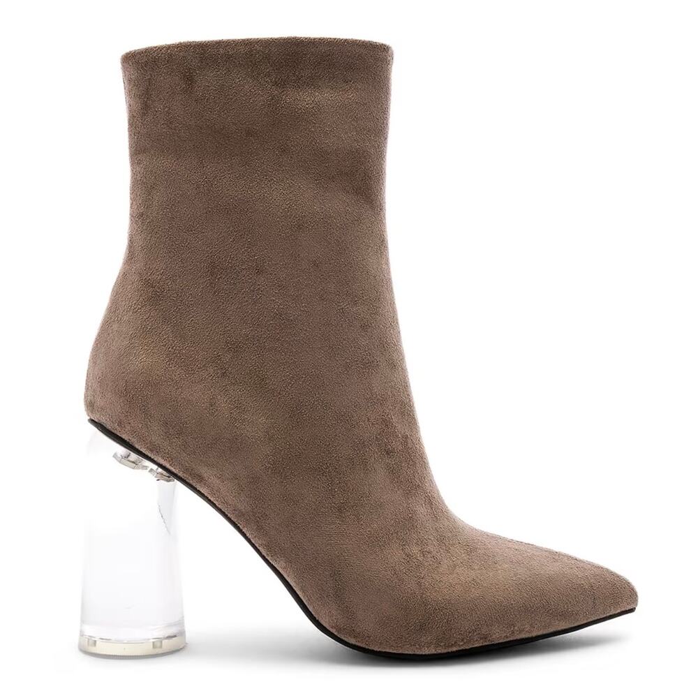 Jeffrey Campbell Lustful Bootie Taupe Suede & Clear, Size 8